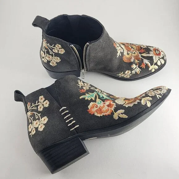 Johnny Was Women's Gray Floral Leather Embroidered Sammi West Boots 9 EUR 39